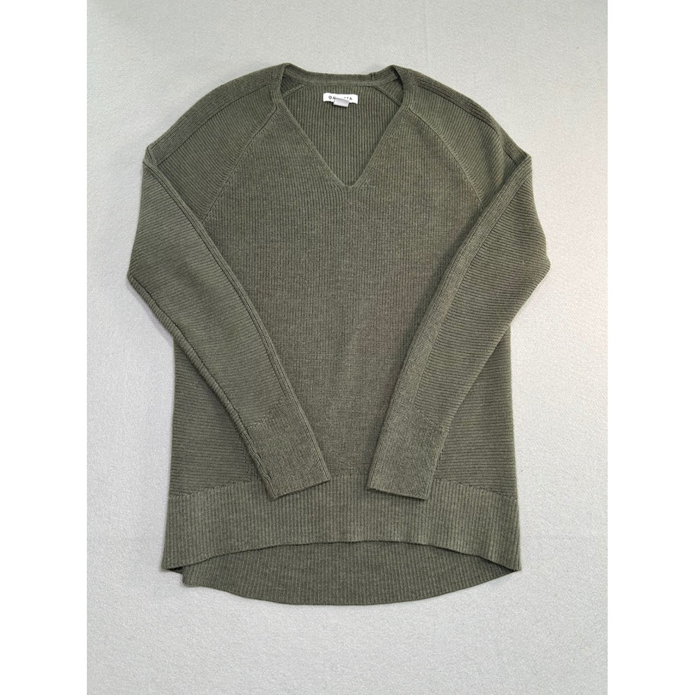 Athleta V-Neck Sweater Womens XS Olive Green Ribbed Knit‎ High-Low Hem Raglan